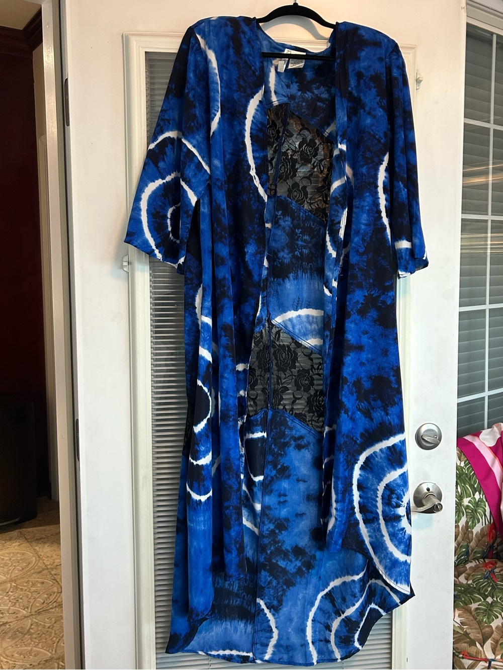 Blue Tie-Dye Long Sleeve Duster